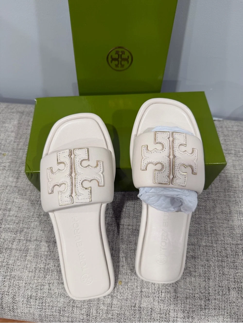 Tory Burch Cream Logo Slide Sandals - Women